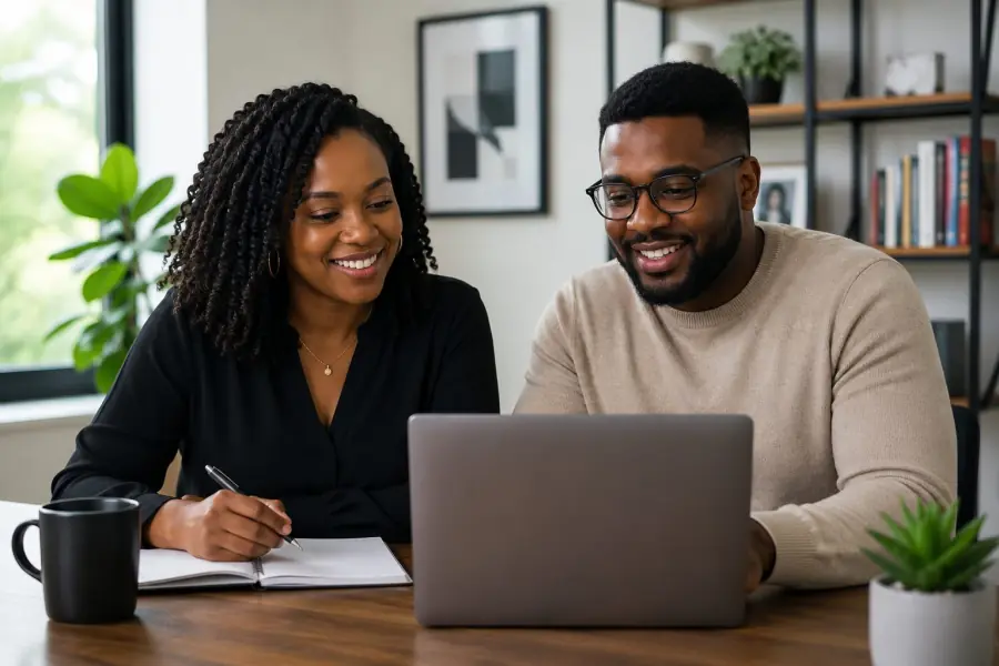 Black couple comparing individual health insurance plans online